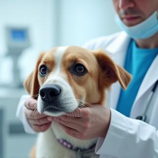 Vet performing diagnostic tests on a dog